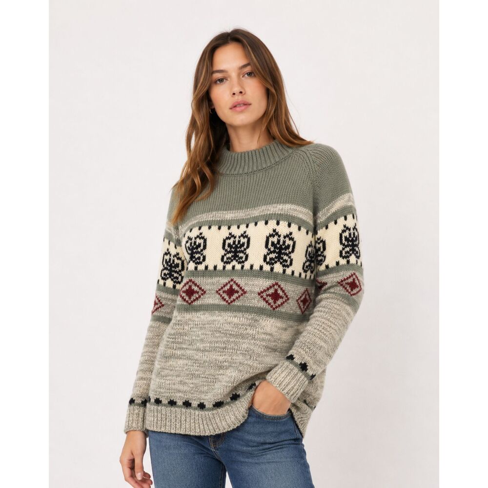 Vintage National Shirt Fair Isle Nordic Knit Sweater Alpine Ski Lodge Size M